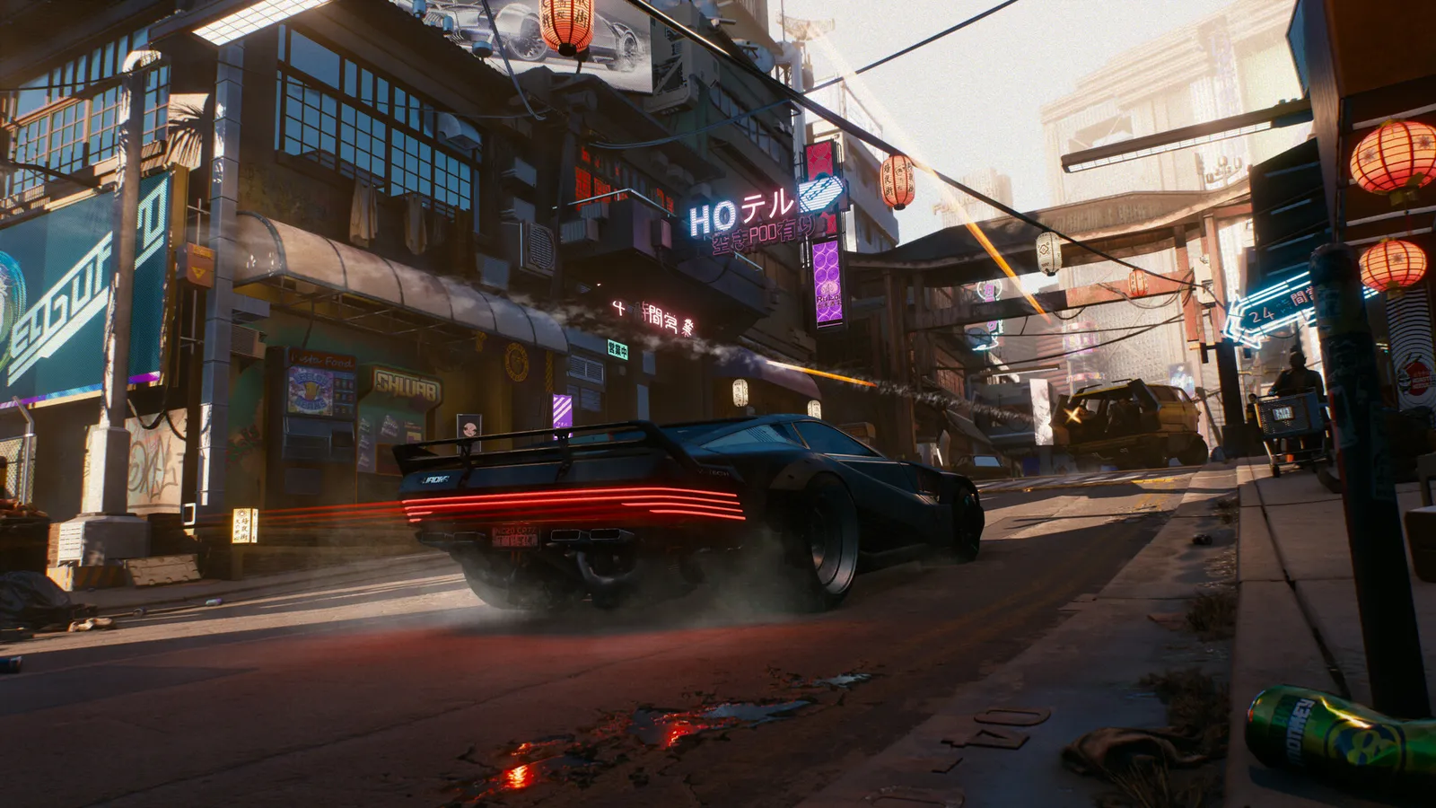 A Night City street scene in Cyberpunk 2077